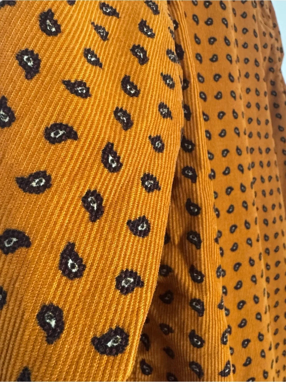 J. Crew Rust Orange Corduroy Button-Up with Navy Paisley Print